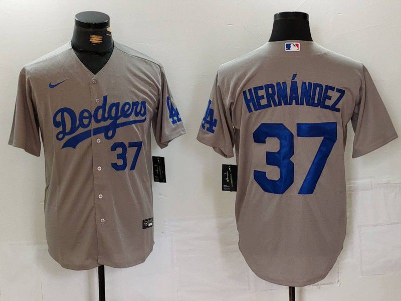 Men Los Angeles Dodgers 37 Hernandez Grey Nike Game 2024 MLB Jersey style 7244